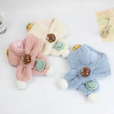 Kids Cute Cartoon Animal Plush Scarf Winter Warm Faux Wool Neck Warmer With Pom Poms For Toddler Boys Girls Outdoor Accessory
