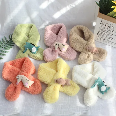 Winter Kids Cartoon Animal Lamb Wool Scarf Warm Soft Plush Neck Warmer For Boys Girls Cute 3D Bear Crocodile Kangaroo Scarf