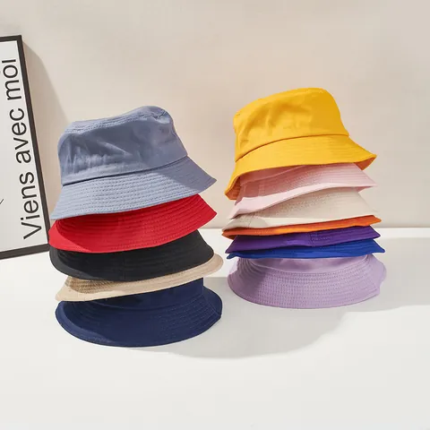 Casual Solid Color Polyester Blend Bucket Hat For Women Men Wide Brim Sun Protection Summer Outdoor Travel Fishing Hat