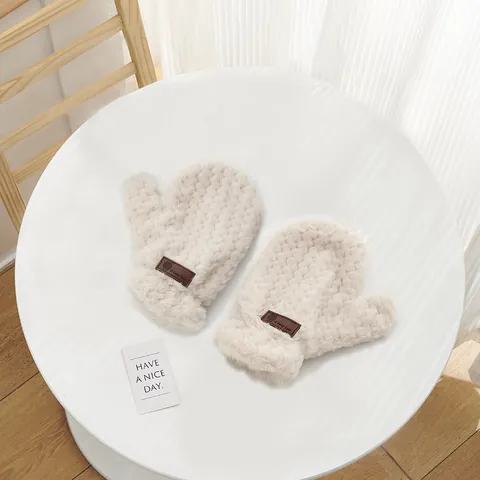 Damen Winter Fäustlinge Aus Kaninchenfell-Imitat Verdickte Plüsch Warme Winddichte Kältebeständige Outdoor Radsporthandschuhe Mit Lederetikett