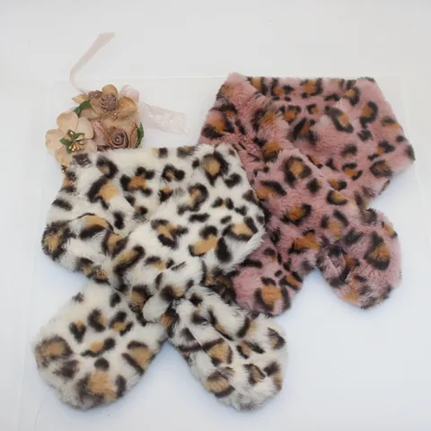 Kids Thick Faux Rabbit Fur Scarf Girls Winter Warm Plush Neck Warmer Tie Dye Leopard Print Cross Scarf Fashion Children Outdoor Accessory