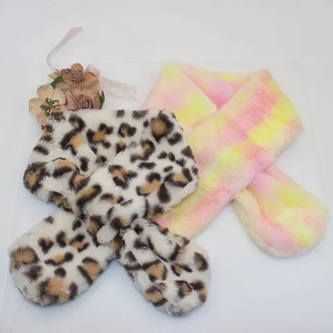 Kids Thick Faux Rabbit Fur Scarf Girls Winter Warm Plush Neck Warmer Tie Dye Leopard Print Cross Scarf Fashion Children Outdoor Accessory