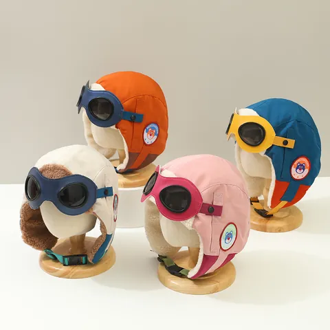 Kinder Winterfliegermütze Lammfellimitat Fleece Gefüttert Ohrenklappe Mit Dekorative Brille Warm Winddicht Lei Feng Hut