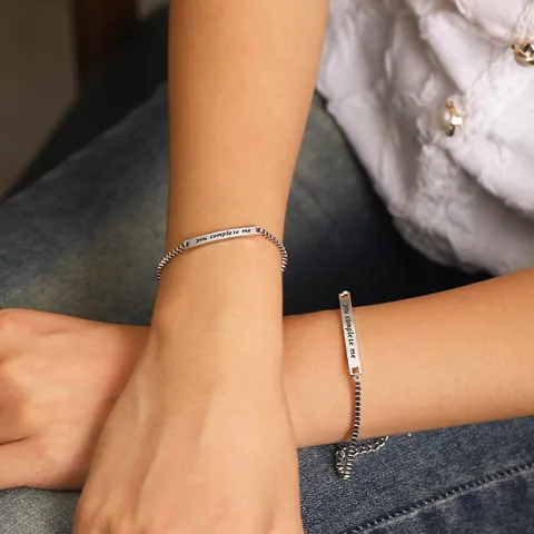 Bracelet de Couple en Acier Inoxydable You Complete Me Barre Gravée Chaîne Box Bijoux de Mode Cadeau Pour Amoureux Argent