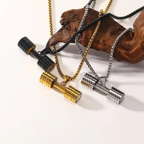 Stainless Steel Dumbbell Barbell Pendant Necklace For Women Men Titanium Steel Gym Fitness Go Fit Jewelry Sports Charm