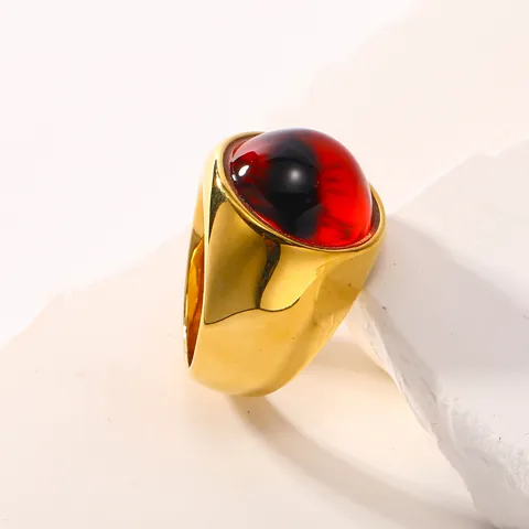 Mode Bague Mauvais Œil en Acier Titane pour Femme Plaqué Or 18K Vintage Punk Bande Large Bijoux de Pupille Mystérieuse Cadeau