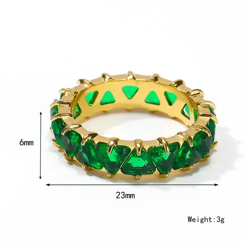 Anillo de Eternidad de Acero de Titanio Chapado en Oro de 18K para Mujer con Circonita de Corazón y Triángulo Joyería