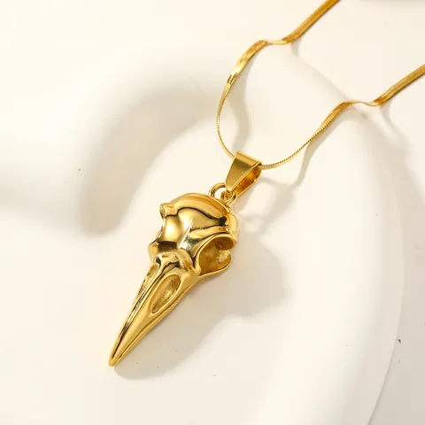 Collar con Colgante de Cráneo de Cuervo Gótico Halloween Acero de Titanio Chapado en Oro Joyería Punk para Hombres Mujeres Fiesta