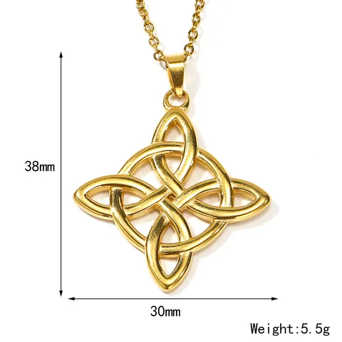 Vintage 18K Vergoldet Titanstahl Keltischer Knoten Anhänger Halskette Für Damen Hexenknoten Geometrischer Schmuck Kette Geschenk