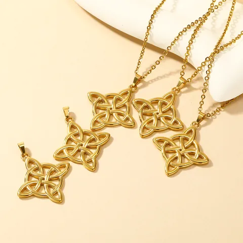 Vintage 18K Vergoldet Titanstahl Keltischer Knoten Anhänger Halskette Für Damen Hexenknoten Geometrischer Schmuck Kette Geschenk