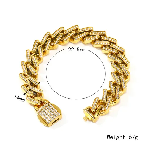 Hip Hop Vereist Zirkonia Panzerarmband Für Damen Edelstahl 18K Vergoldet Dicke Kette Armreif Streetwear Schmuck