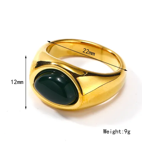 Anillo de Acero de Titanio Chapado en Oro de 18K Vintage Con Gema Verde Ovalada Joyería De Moda Retro Minimalista Para Mujer