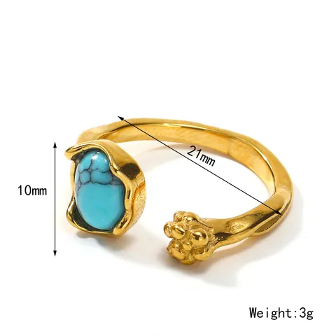 Anillo Abierto Vintage de Acero de Titanio Chapado en Oro con Piedra Ojo de Gato Mujer Ajustable Joyería de Estilo Bohemio