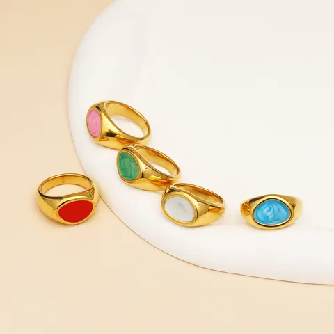 Franse Ins-Stijl Niche Unieke Onregelmatige Ovale Emaille Ring Roestvrij Staal Verguld Zirconia Luxe Mode Sieraden Voor Vrouwen