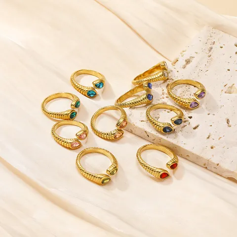 Bague Ouverte Réglable en Acier Inoxydable Plaqué Or 18K Vintage Avec Zircon Goutte d'Eau Taille Poire Bijoux Femme