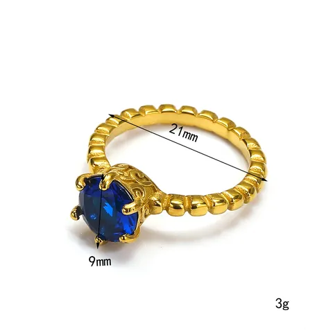 Vintage 18K Vergulde Titanium Stalen Ring Voor Dames Luxe Ronde Zirkoon Ingelegde Geometrische Getextureerde Band Vingerring