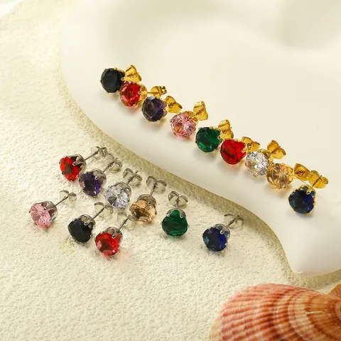 Boucles d'Oreilles Clous en Zircone Ronde à Six Griffes Couronne pour Femmes Hommes Acier Titane Plusieurs Couleurs Bijoux Étincelants