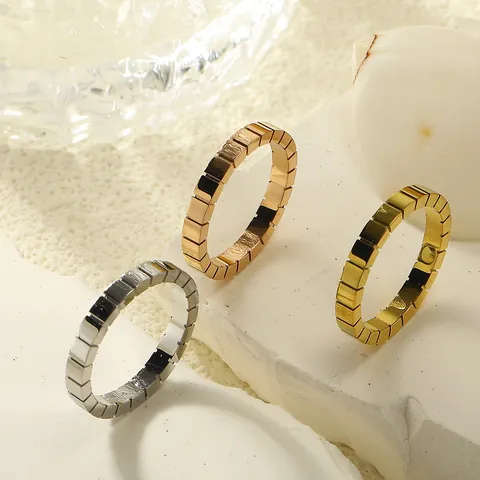 Anillo de Acero Inoxidable de Rejilla Geométrica Minimalista Coreana para Mujer Patrón de Cuadros de Alta Calidad Pareja Banda Anillo de Dedo Oro Oro Rosa Plateado Joyería de Moda
