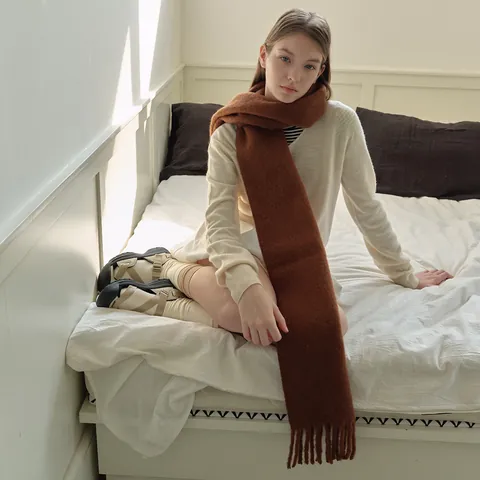 Bufanda de Mezcla de Lana al 20% para Mujer Bufanda de Invierno Suave Gruesa Cálida Color Sólido Bufanda con Flecos Largos Accesorio de Moda