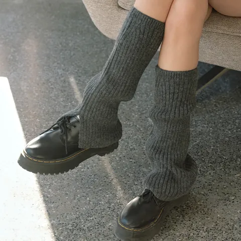 Women Y2K Wool Blend Knit Leg Warmers Soft Ribbed Solid Color Boot Cuffs Thermal Mid-Calf Slouch Socks For Autumn Winter