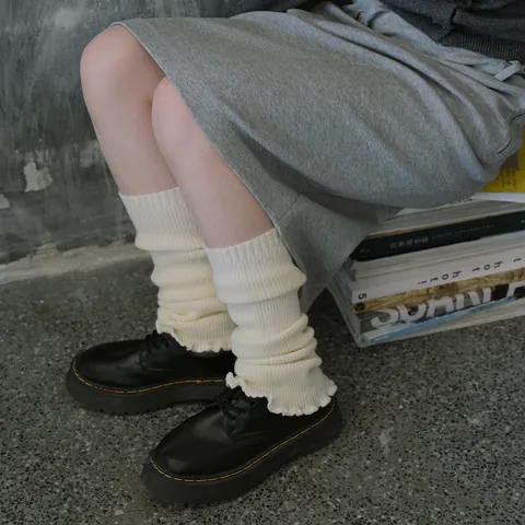 Women Knit Leg Warmers Ruffle Ribbed JK Subculture Style Balletcore Long Slouchy Sock Sleeves For Streetwear Dance Daily Wear