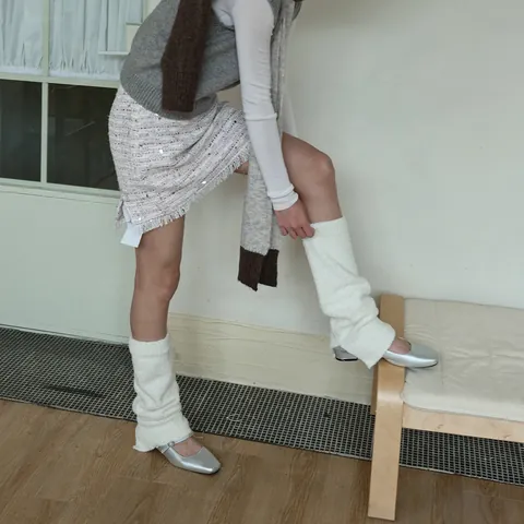 Women Y2K Balletcore Leg Warmers Faux Fur Plush Slit Knitted Long Socks Solid Color Autumn Winter Warm Harajuku Leg Covers