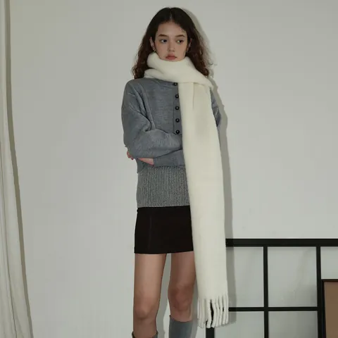 Damen Einfarbig Wollmischung Langer Schal Mit Fransen Weich Warm Winter Halswärmer Modisch Chic Pendler Zubehör