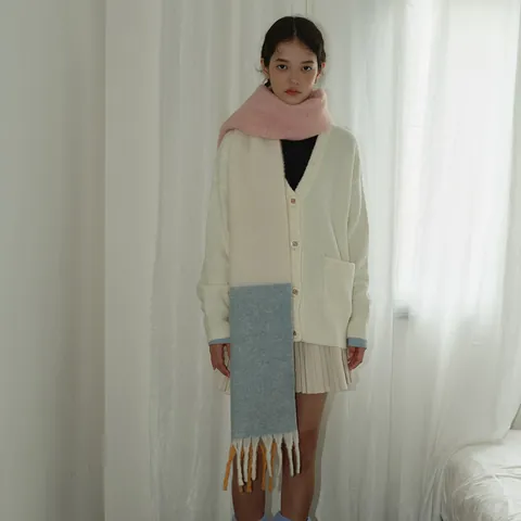 Women 40% Wool Blend Plaid Scarf Color Block Thickened Tassel Long Scarf Marshmallow Soft Warm Winter Neck Warmer Wrap