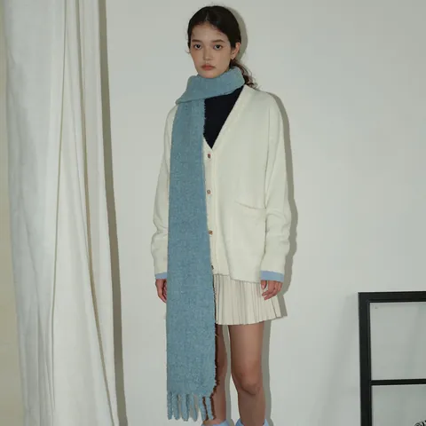 Bufanda Bouclé de Invierno para Mujer Mezcla de Lana Acrílica Suave Bufanda Larga con Borlas Color Sólido Cuello Cálido Mujer