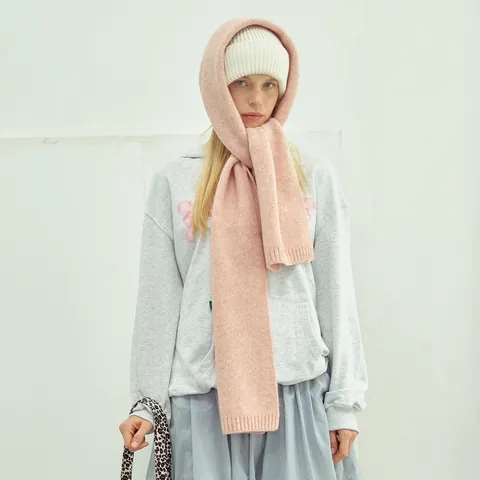 Women's Winter Warm Wool Blend Knitted Scarf Solid Color Melange Ribbed Soft Long Wrap Scarf For Daily Wear