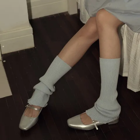 Calentadores de Punto de Canalé para Mujer Calcetines Balletcore Color Sólido Fundas de Pie Cálidas de Acrílico para Invierno