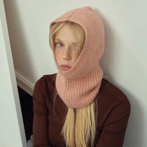 Damen Gestrickte Balaclava Mütze Woll-Alpaka-Mischung Gerippt Winter Warm Kapuze Schal Halswärmer Outdoor Mode Kopfbedeckung