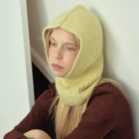 Damen Gestrickte Balaclava Mütze Woll-Alpaka-Mischung Gerippt Winter Warm Kapuze Schal Halswärmer Outdoor Mode Kopfbedeckung