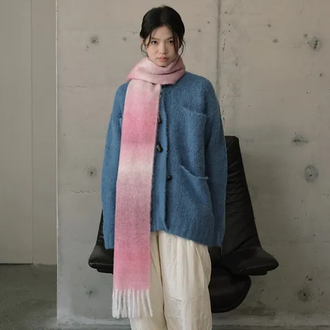 Damen Farbverlauf Wollmischung Quasten Schal Weich Warm Winter Lang Gestrickt Stola Elegant Minimalistisch Herbst Accessoire