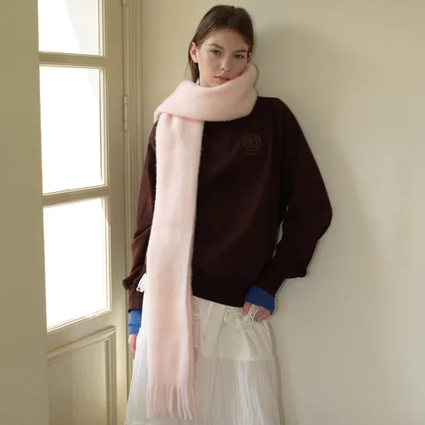 Écharpe Longue d'Hiver en Mélange de Laine 57% pour Femmes Avec Glands Châle en Maille Couleur Unie Doux Chaud Tour de Cou Accessoire de Mode Coréenne