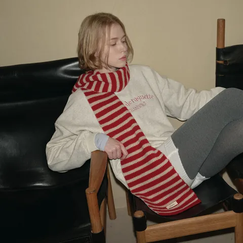 Sciarpa da Donna in 100% Lana a Righe Lavorata a Maglia Invernale Calda Morbida Stile Coreano Accessori Moda Scaldacollo Regalo