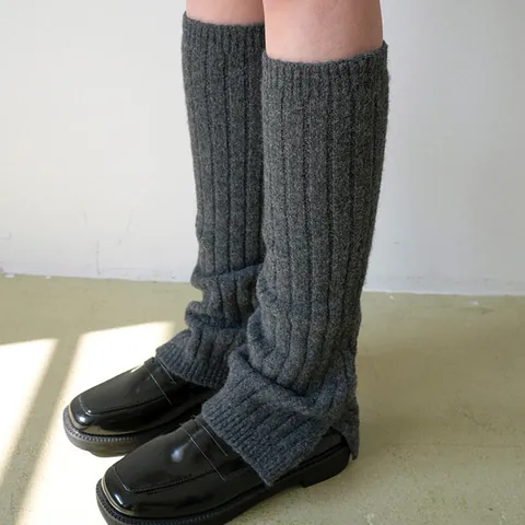 Women Wool Blend Rib Knit Leg Warmers Y2K Style Solid Color Slouchy Socks Winter Warm Long Foot Covers Harajuku Leg Warmers