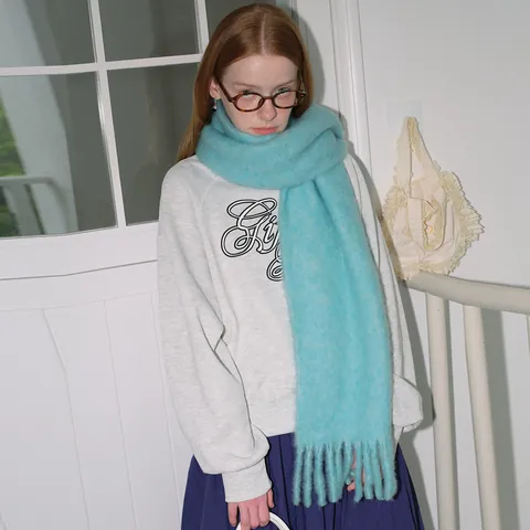Sciarpa in Misto Lana da Donna Pesante e Calda con Nappine Tinta Unita Minimalista Effetto Mohair Morbida Sciarpa Invernale Lunga