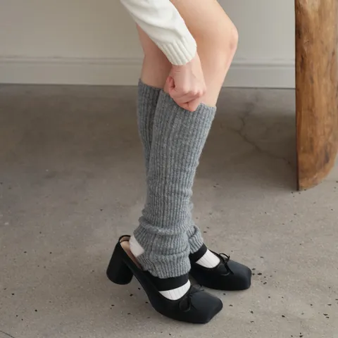 Calentadores de Punto de Mezcla de Lana para Mujer Acanalados Color Sólido Balletcore para Yoga Deportes Calor de Invierno