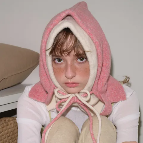 Wolle Balaclava Strickmütze Damen Winter Warm Kordelzug Schnürung Übergroßer Kapuzenschal Einfarbig Streetwear Ohrenschutz