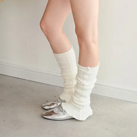 Women Balletcore Wool Blend Leg Warmers Ribbed Knit Slouch Socks Lettuce Trim Y2K Fashion Lolita Harajuku Boot Cuffs Warm Stockings