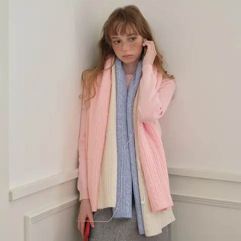 Damen Koreanischer Stil Wollmischung Zopfmuster Schal Weich Dick Warm Winter Einfarbig Langer Schal Eleganter Pashmina Schal Mädchen Geschenk
