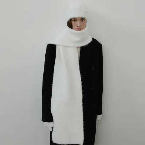 Korean Designer Style Wool Blend Knitted Scarf For Women Winter Thickened Warm Solid Color Long Neck Wrap Fashion Accessory