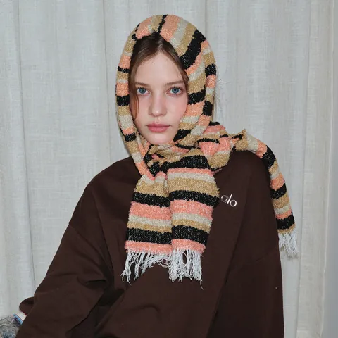 Sciarpa a Righe da Donna in Misto Lana Per l'Inverno Con Nappe Morbida Maglia Vintage Giapponese Caldo Scialle Lungo Moda