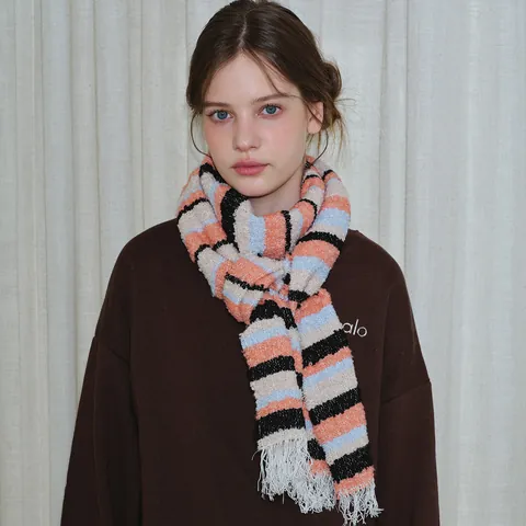 Sciarpa a Righe da Donna in Misto Lana Per l'Inverno Con Nappe Morbida Maglia Vintage Giapponese Caldo Scialle Lungo Moda