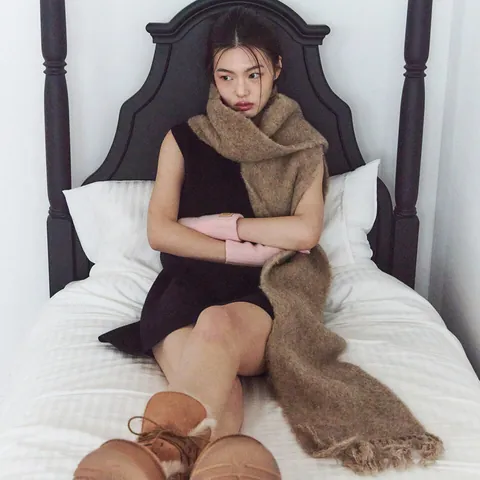 Bufanda de Punto Acrílico Estilo Diseñador Coreano para Mujer Bufanda Larga Suave y Cálida de Invierno Con Borlas de Flecos Calentador de Cuello de Color Sólido