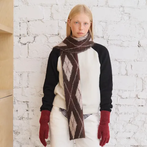 Vintage Argyle Checkered Wool Blend Knit Scarf Soft Brushed Winter Warm Long Muffler For Women Casual Neck Wrap Scarf