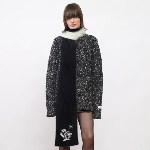 Dames Vintage Nepnertsbont Gebreide Sjaal Zacht Warm Kleurblok Bloemenpatroon Dubbellaags Winter Nekwarmer Designer Stijl