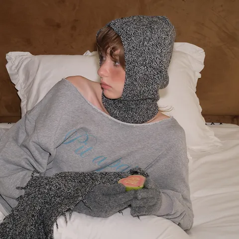 Pasamontañas Vintage de Mezcla de Lana Jaspeada para Mujer Gorro de Invierno Suave de Punto Acanalado Calentador de Cuello