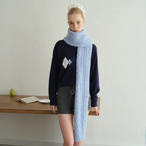 Sciarpa Invernale da Donna in Misto Lana a Trecce Calda Spessa Lavorata a Maglia con Motivo Intrecciato Sciarpa Lunga Vintage Coreana